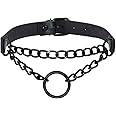 Manfnee PU Leather Choker Punk Goth Emo Cricle Chain Choker Collar Necklace for Women Men Adjustable