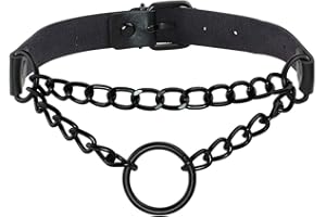Manfnee Choker Punk Gothique Cuir PU Ras de cou à Chaîne Cercle Collier Rock Femme Homme Réglable