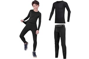 Fiohiros Fiorios Conjunto de Camiseta Interior térmica de Manga Larga y Leggings con Forro Polar para niños,Interior Deportiva de para fútbol y esquí