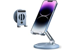 SHUOSUO Support Téléphone Bureau, Porte Smartphone réglable Pliable en Aluminium, Potation à 360°, Compatible avec iPhone, Samsung Galaxy, iPad Mini, Tablette (4-9") (Bleu)