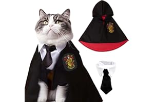 VERCECO Vercico 2PCS Costumi Halloween Cani con Cravatta, Gatto Animale Costumi per Cani Costume Halloween Leone Ricamo Motivo Magia Gatto Costume Cosplay Pet Costume Gatto Abbigliamento M