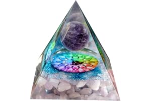 Besorgone Pirámide de orgonita hecha a mano con piedras curativas de cristal Energía Reiki positiva, Amatista con kunzita Chakra Orgone Regalo de decoración para el hogar, meditación