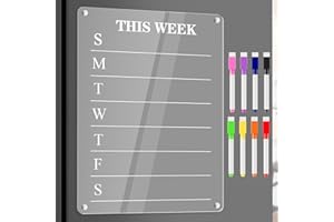 XIZAO Magnetic Fridge Calendar Acrylic Whiteboard Calendar Meal Planner Magnetic Fridge Calendars Weekly Planner Dry Erase Planning Board Includes 8 Color Markers