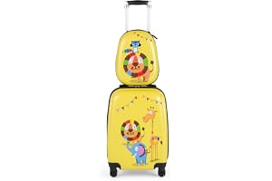 Costway Barnresväska + ryggsäck i 2-delat set, barnvagn av plast, barnbagage, barnresväska i set, handbagage, väska med hårt