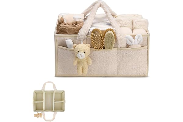 Flanliy Panier Rangement BéBé, Portable Panier De Rangement Bebe, Langer Feutre Bebe, Compartiment Amovible, Parfait Pour Les Essentiels Du Nouveau-Né, Le Changement Des Couches (B)