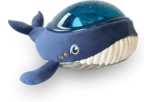 Lámpara nocturna luminosa y musical Pabobo x Kid Sleep, para niños y bebés, peluche con forma de ballena, proyector de agua, nómada, lámpara, techo, Aqua Dream, azul