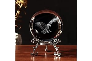 GINSSO 3D Eagle Crystal Ball with Stand Paperweights Healing Ball, Eagle Gifts for Men Husband Family, Eagle Decor for Room Office, Ideal Gifts for Christmas Birthday Paperweight Art Glass Decorative (60mm)