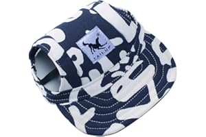 BT Bear Dog Hats,Casual Visor Pet Hats Dogs Baseball Sun Hats Sport Cap with Ear Holes and Chin Strap for Small Dogs Medium Dogs (Blue Lette,L)