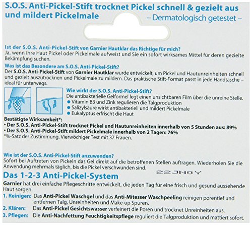 GARNIER Hautklar Anti-Pickel Stift S.O.S. / gezielte Gesichtsreinigung und Bekämpfung von Pickeln – wirkt sofort / anti bakteriell + dermatologisch getestet, 3er Pack – 3 x 10 ml - 3