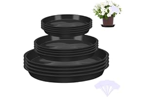 Xialvyu 12Pcs Plant Pot Saucers with Label, Black Plant Saucer Waterproof Plant Tray Flower Pot Drip Tray for Indoor Outdoor Garden Plants (14 cm/16cm/24cm, Black)