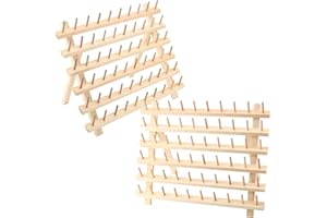 MOUYAT 2 Pack 60 Spool Thread Holder, Foldable Wooden Embroidery Thread Organiser, Solid Wood Thread Storage Rack with Hanging Hooks for Sewing, Quilting, and Hair-braiding