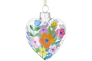 Gisela Graham Spring Easter Collection Pastel Flowers Clear Glass Heart Decoration