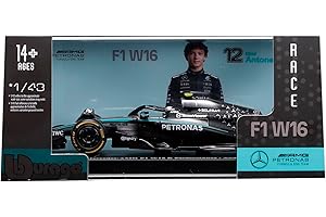 Bburago - Mercedes-AMG W16 2025#12 Antonelli, Auto Diecast in Scala 1:43 con Teca Espositiva, Replica Dettagliata F1 Mercedes, Basetta Inclusa, Licenza Ufficiale, Età Consigliata 14+ Anni