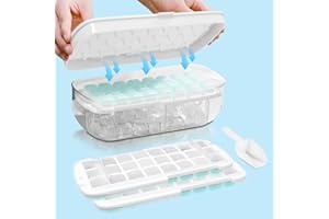 TECHSHARE Cubiteras Para Hielo con Tapa, Cubitera Silicona de Grado Alimenticio, Liberación de Todos Los Cubitos de Hielo en un Segundo, Molde Hielo Reutilizable Para 48 Ice Cube Tray (Blanco Hielera)