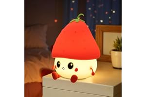 FECONN Cute Strawberry Night Light, Silicone Rechargeable Nightlight for Kids, Baby, Toddler, Girls, Dimmable LED Bedside Table Lamp, Kawaii Room Decor, Night Lights for Children Bedroom, USB Charge