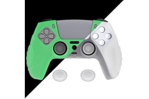 ‎EXTREMERATE eXtremeRate PlayVital Case for PS5 Controller, Protective Case Non-Slip Case Grips Skin Accessories, 2 Pieces Stick Attachments for PS5 Controller (Guardian Edition, Glow in the Dark - Green)
