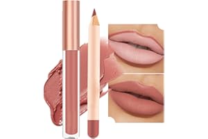 OKAQEE Nude Liquid Lipgloss - Lip Liner and Lipstick Set - Non-Sticky Long Lasting Waterproof Lip Stain - Highly Pigment Lip Stick & Lipliner Pencil - Lip Makeup Kits for Daily Makeup(07)