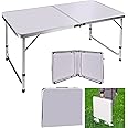 3ft Adjustable Height Folding Table, Aluminium Foldable Portable Camping Picnic Table for Outdoor Indoor Kitchen Garden BBQ Party, Compact Small Save Space Fold Up Home & Office Computer Table