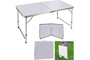 YOUSEAHOME 3ft Adjustable Height Folding Table, Aluminium Foldable Portable Camping Picnic Table for Outdoor Indoor Kitchen Garden BBQ Party, Compact Small Save Space Fold Up Home & Office Computer Table