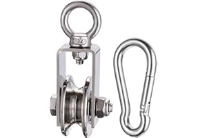 KCNOFNC Polea de 40 mm con 2 rodamientos de bolas, acero inoxidable para fitness con clip, poleas para cuerdas de 8 mm, capacidad de carga de 200 kg, 1 pieza