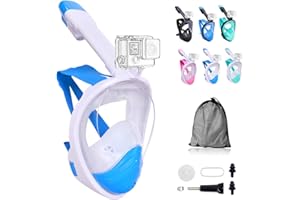 Wsobue Snorkel Mask,Full Face Diving Mask for Adults and Youth Action Camera Compatible Anti-Fog Easy Draining Snorkeling Set