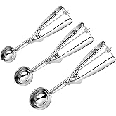MEETOZ 3PCS Ice Cream Scoop, Premium Cookie Scoop Set, Small/Medium/Large Stainless Steel Scoop, Ice Cream Scooper with Trigg