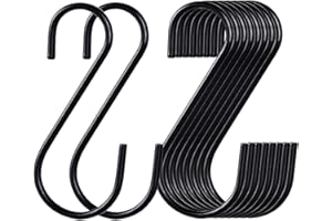 BOSDONTEK 30 ganci a S in acciaio inox, a forma di S, antiruggine, in metallo, per cucina, bagno e camera da letto (nero)