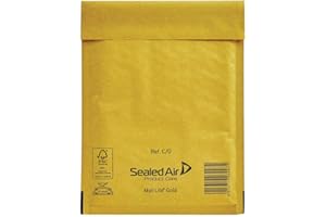LAORICI 100 Small C/0 Size Mail Lite Gold Padded Envelopes Mailers - Peel + Seal Bubble Bags - 150 x 210mm / 6 x 8.25" Sealed Air Postal Packing Mailing Shipping Postage Posting Self Seal Cushioned Protective Packaging