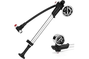 Zaxiva Pompe à Chocs Haute Pression(Max 300 PSI), Pompe d'amortisseur VTT avec manomètre et Bouton de Purge, Fourche de vélo/Suspension arrière 2 en 1 et Pompe à Pneu pour VTT, vélos de Route