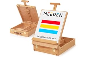 MEEDEN Large Sketchbox Easel, Adjustable Beech Wood Artist Tabletop Painting Storage Box, Portable Studio Desktop Storage Case to Store Acrylic Paints,Oil Paints,Paintbrushes,Sketch Pad &Art Supplies