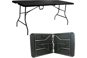 Gr8 Garden Foldable 6ft Heavy Duty Black Rattan Effect Design Folding Catering Camping Trestle Picnic Bbq Party Patio Dining Table