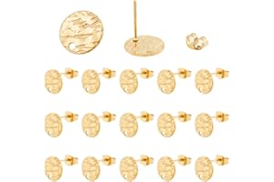 DICOSMETIC 50pcs Texturé Plat Rond Boucle d'oreille Boucles d'oreilles Rondes Plates Résultats de Boucle d'oreille en Acier Inoxydable Or Rondes Boucle d'oreille DIY avec Écrous d'oreille