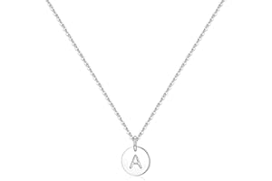 TINGN Disc Initial Necklaces for Girls Women, 14K White Gold Plated Round Disc Double Sided Engraved Hammered Initial Necklace Personalized Letter Pendant Initial Necklaces for Girls Jewelry Gifts