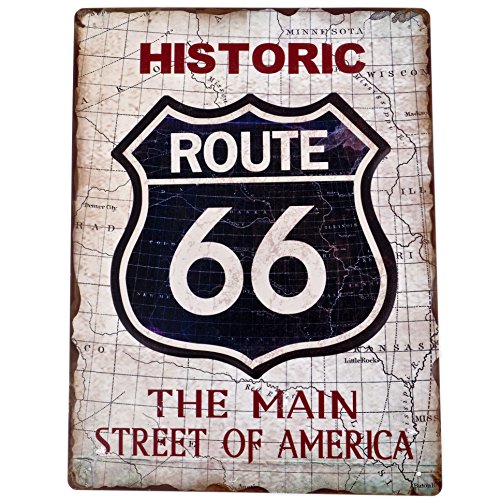Dadeldo Living & Lifestyle Plaque en métal Style rétro Motif Route 66 Noir crème 40 x 30 cm