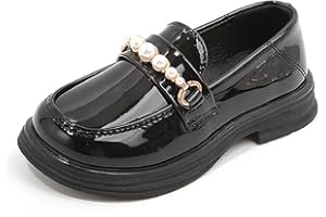 FM2018XSL Chaussures Mocassins Élégantes pour Fille Ornées de Perles, Chaussures en Vernis sans Lacets, Tailles 22-36