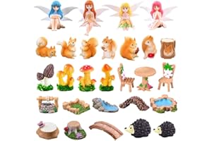 OPVXZAD Mini Accesorios de Jardín, 28 Adorno de Hadas de Jardín en Miniatura Kit, Resina Figuras de Animales, Micro Paisaje para DIY Planta Decoración Casa de Muñecas Decoración de Pastel