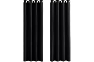 PONY DANCE Rideau Occultant Noir - Rideau Opaque à Oeillets Draperies Anti Froid/Thermiques de Fenêtre pour Maison Salon Prêt à Poser Largeur de 140cm sur Huateur de 240cm, Lot de 2
