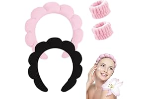 UOOUOO Spa Headband for Washing Face, Makeup Headband, Bubble Skincare Headbands with Face Wash Wristbands, Terry Cloth Headband Soft Puffy Headbands for Women Gifts