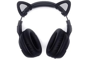 sciuU Decorative Cute Pink Cat Ears for Headphones, Decoration compatible with Headset HypreX Cloud/II/Flight, Lovely Kitty Adjustable Attachment Straps for Vedio Live Gaming Headsets - Black + Grey