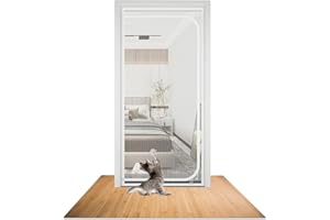 KMDZDZGS Kratka dla Kota Na Drzwi Balkonowe, Pogrubione dla Psa, Z Zamkiem Błyskawicznym, Siatka Zapobiegająca Wydostawaniu Się Kota Do Salonu, Sypialni (Biała, 90 x 200 cm)