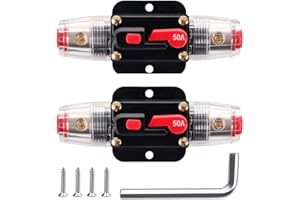 Greluma 2 Pezzi Fusibile di ripristino dell'interruttore automatico in linea da 50A,portafusibile di ripristino 12V-24V DC 50A con ripristino manuale per la protezione del audio automobilistico