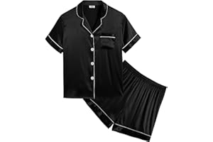 SWOMOG Kids Silk Pyjamas Girls Boys Short Sleeve Satin PJs Sets Button-Down Silky Nightwear Children Sleepwear Teens Age 4-16