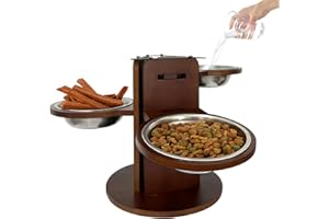 SEHAUSEU Set di 3 Ciotole per Cani Rialzate, Regolabili in 3 Livelli (9,2-23,5 cm), Supporto in Bambù a 3 Lati, 3 Ciotole in Acciaio Inox 650 ml, Fondo Antiscivolo 25 cm, per Maggior Parte dei Cani