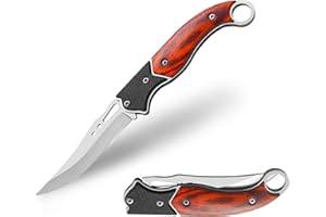 MOANATURA Navaja Pequeña Mango Madera. Cuchillo Plegable de Bolsillo o Llavero, Navajas Montaña, Campo, Caza, Pesca, Setas, Senderismo, Camping o en tu Caravana. (Modelo 2)