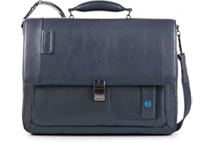 Piquadro P16 Aktentasche mit Klappe und Erweiterung, aus Leder und Stoff
