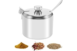 Roundsky Acero inoxidable tapa y cuchara azucarero tarro para, recipiente para