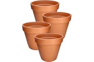 Kotarbau® Lot de 4 pots en terre cuite avec bord de 11 cm pour intérieur et extérieur, pot de plantes, balcon ou jardin, céramique non émaillée