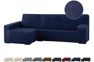 GFD - Funda de Sofá Chaise Long, Funda Protectora de Sofá Chaise Longue L de Tela Elástica Ajustable, Resistente Perros Gatos Mascotas (Azul, Izquierda)