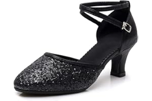 SWDZM Zapatos de Baile Latino Mujer Cerrados Lentejuelas Salsa Profesionales Ballroom Pratice