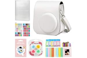 Berfea Kamera Zubehör Schutzhülle Set kompatibel mit Fujifilm Instax Mini 12/Mini 11/Mini 9 Sofortbildkamera, inkl, Tasche, fotoalbum, Rahmen, Wandaufhängung, Filter, Aufkleber (Weiß)